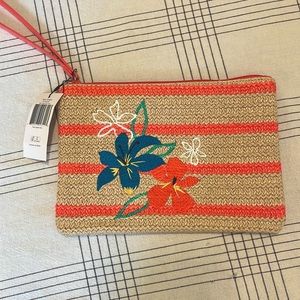Vera Bradley rainforest lily coral straw wristlet